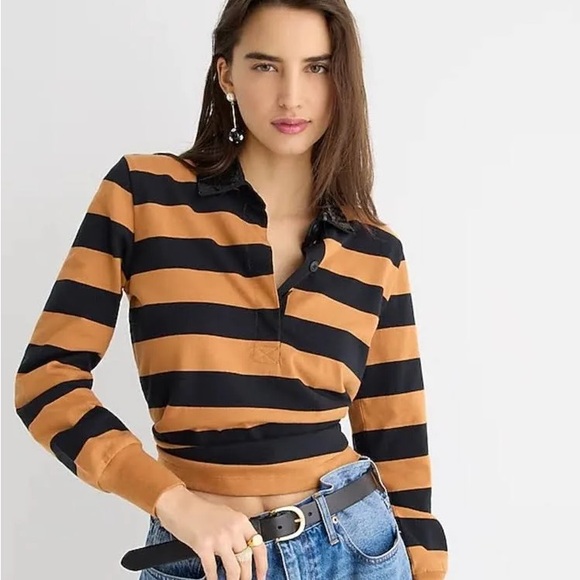 J. Crew Sequin Collar Striped Polo - Picture 2 of 2